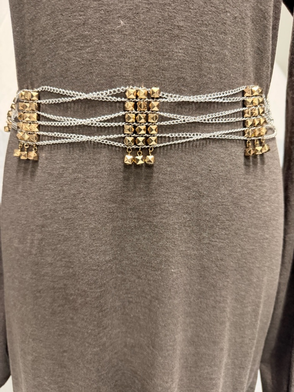 Zara NWOT Silver Chain Belt Gold Studded Multi Strand Waist/Hip Statement Y2K